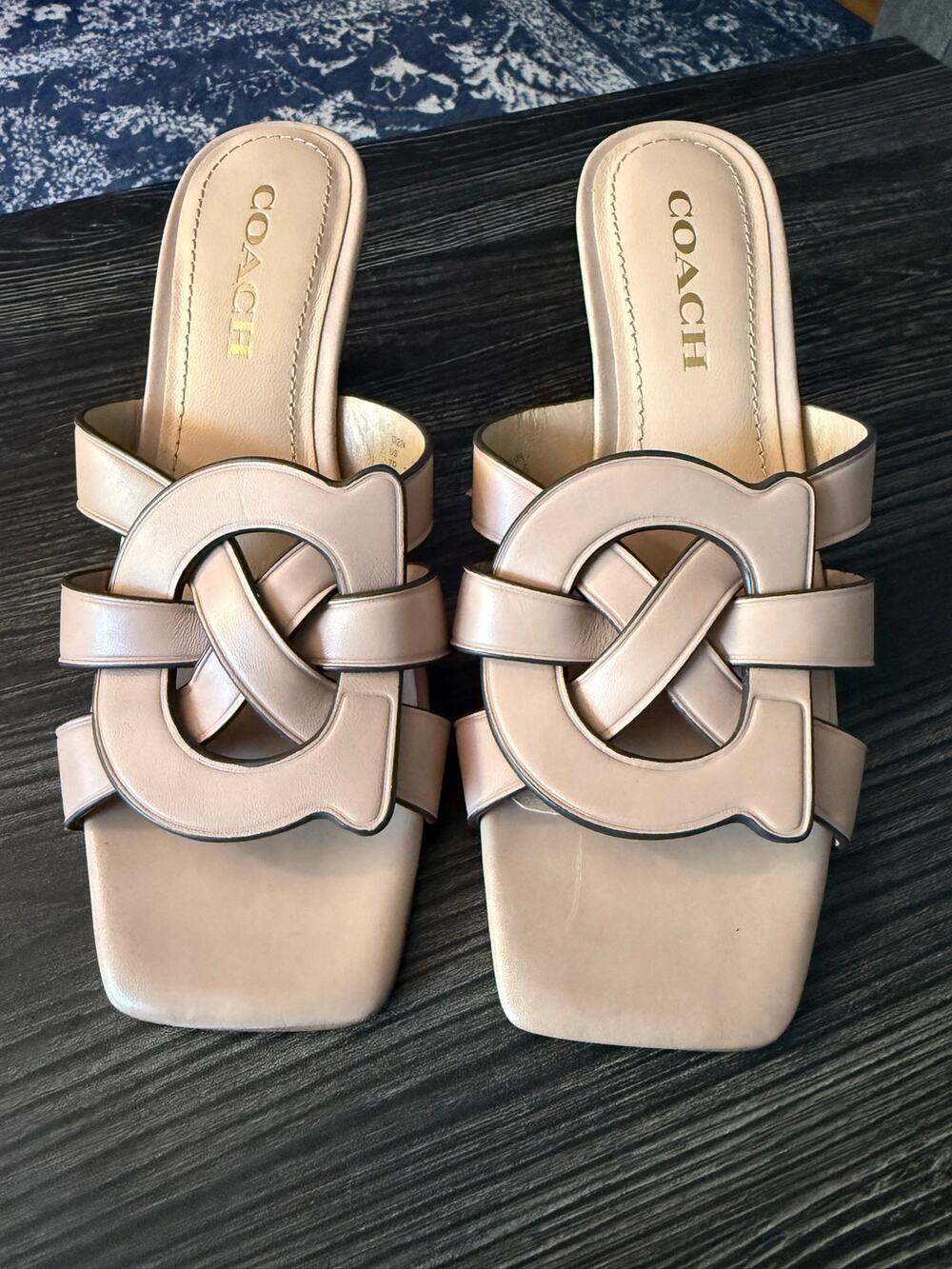 NWOT COACH Tillie Leather Slide Sandals Beechwood Tan Nude Sz. 37.5